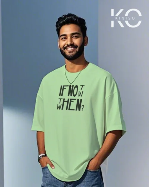 image of Pastal Mint color drop shoulder GYM t shirt with If Not Now text printed for men