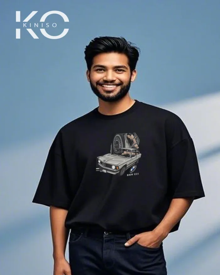 Graphic car t-shirts for males with BMW E21 Design Print - Image 3