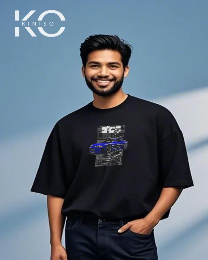 Graphic automobile t shirts for males with Blue Racing Car Print