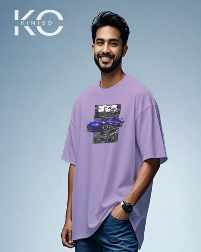 Graphic automobile t shirts for males with Blue Racing Car Print - Image 3