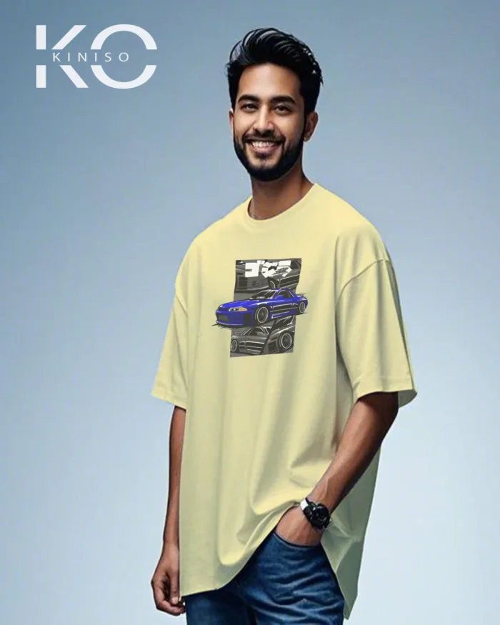 Graphic automobile t shirts for males with Blue Racing Car Print - Image 2