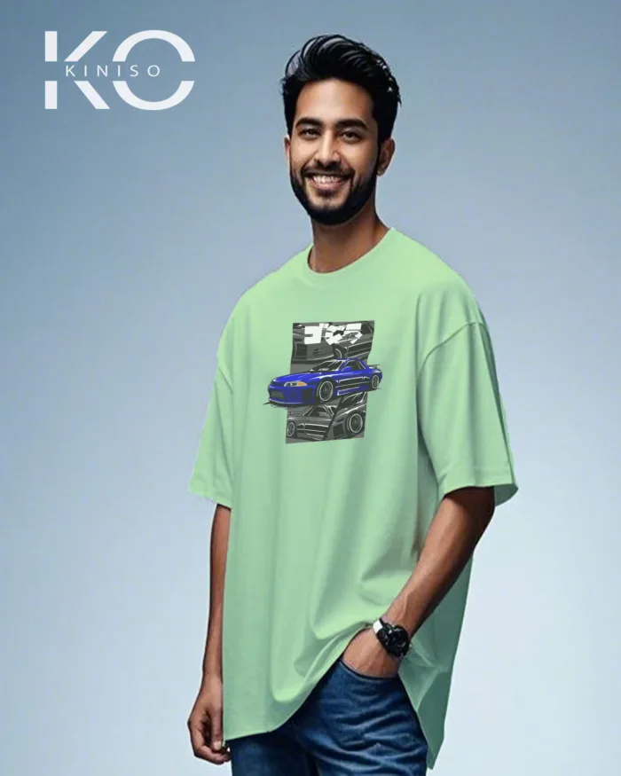 Graphic automobile t shirts for males with Blue Racing Car Print - Image 8