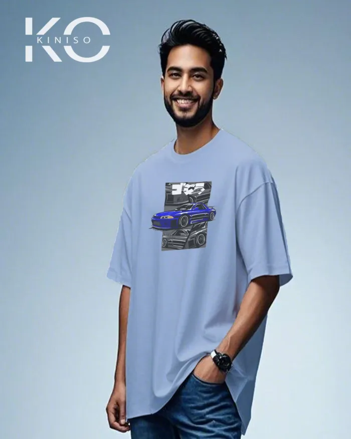 Graphic automobile t shirts for males with Blue Racing Car Print - Image 7