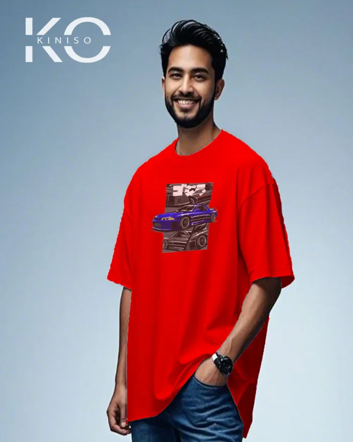 Graphic automobile t shirts for males with Blue Racing Car Print - Image 6