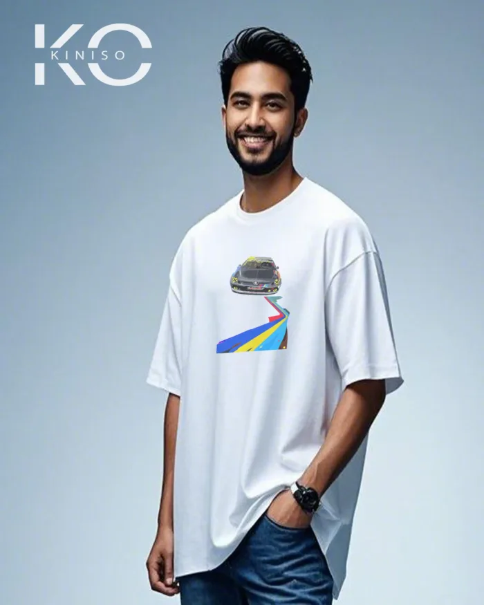 Graphic vehicle t shirt for guys with Car Track Print - Image 4