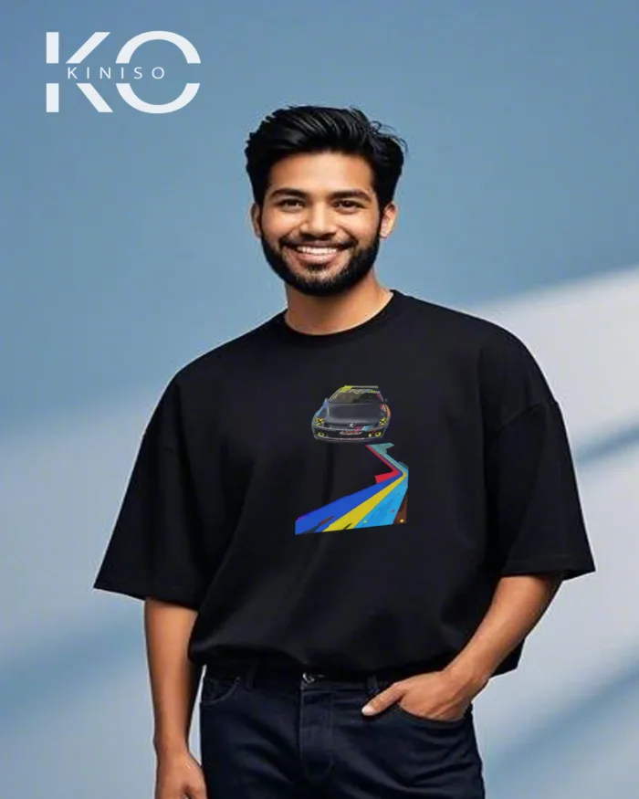 Graphic vehicle t shirt for guys with Car Track Print - Image 3