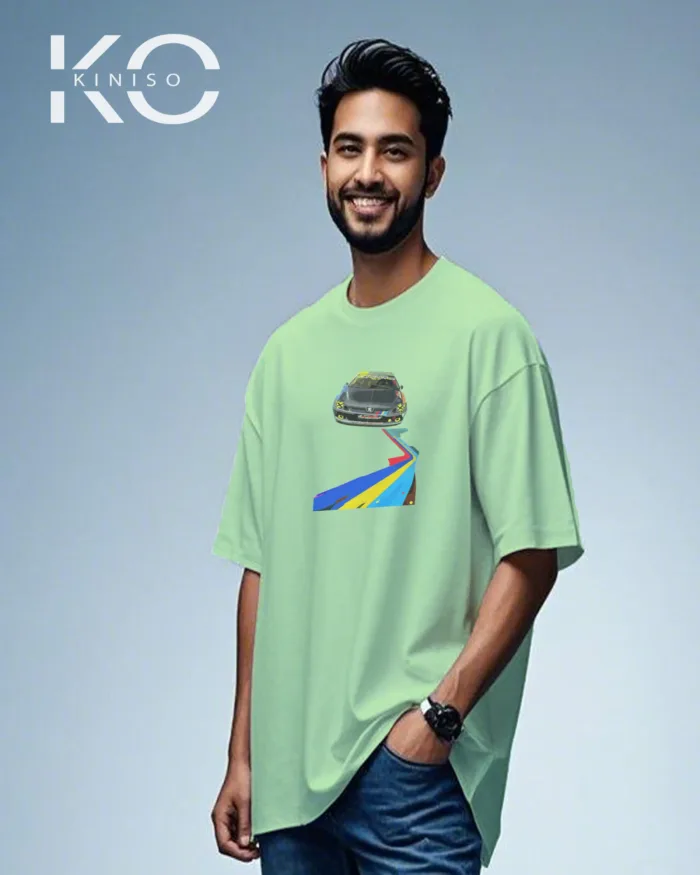 Graphic vehicle t shirt for guys with Car Track Print - Image 7