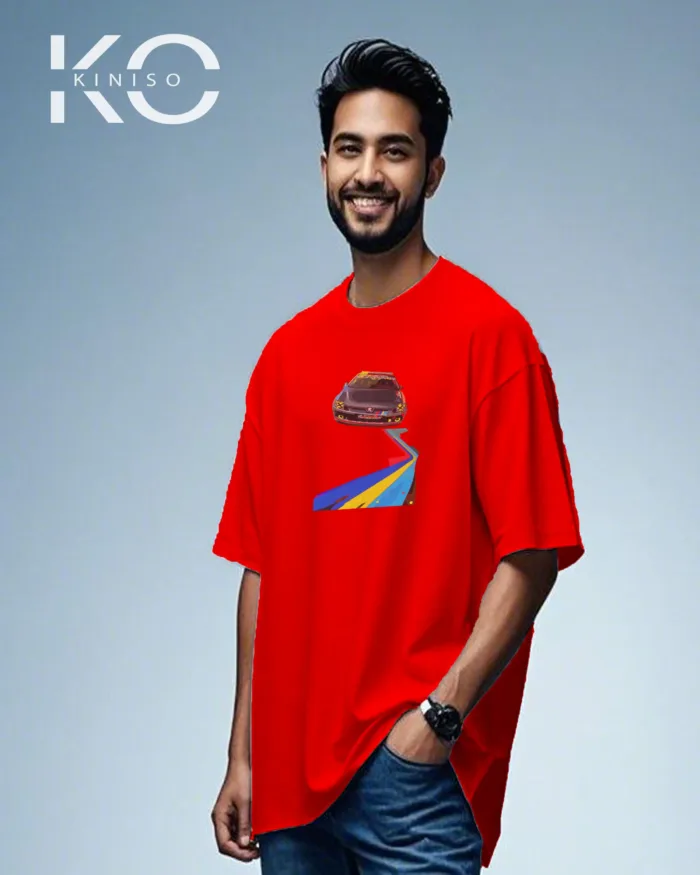 Graphic vehicle t shirt for guys with Car Track Print - Image 5