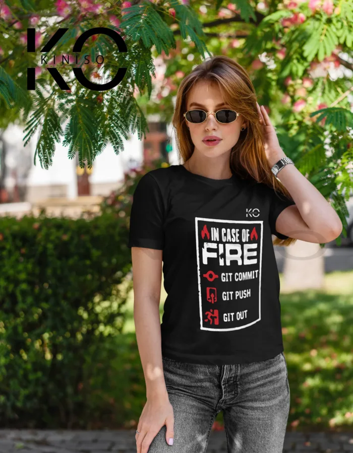 Engineer Tees - "In case of Fire GIT OUT" - Geeky Girl's Staff Neck Half Sleeve Tee Shirt in Dhaka - Image 4