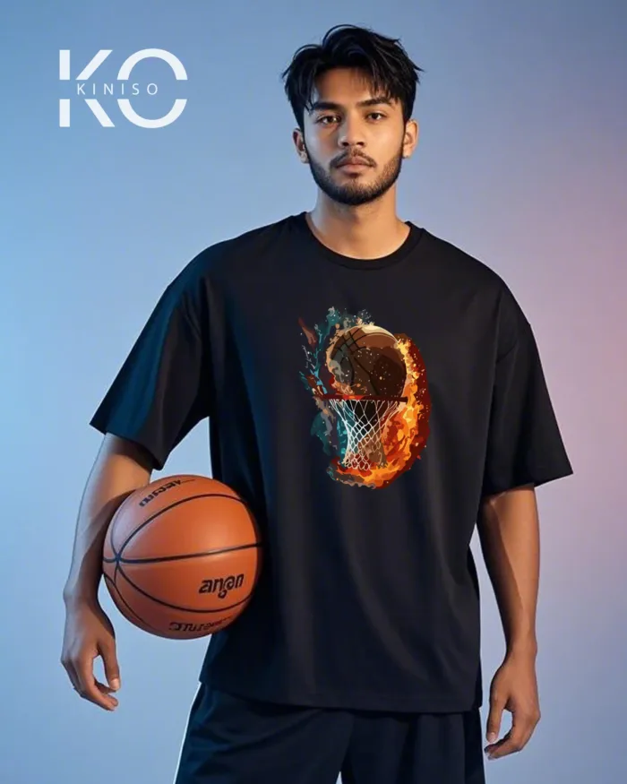 Fire Water Basketball Printed Basket Ball Themed T-Shirts - Image 7