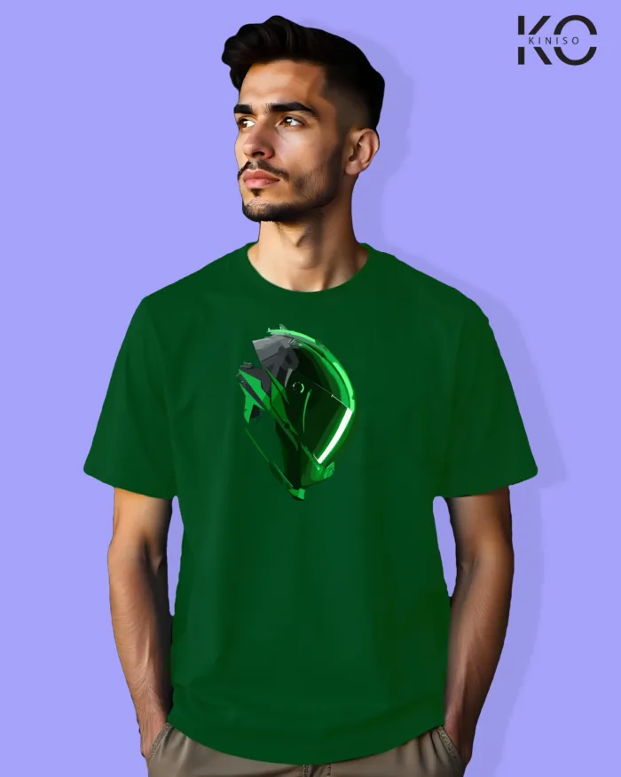 Green Helmet Designed Graphic Motorcycle tees for Men - Image 3