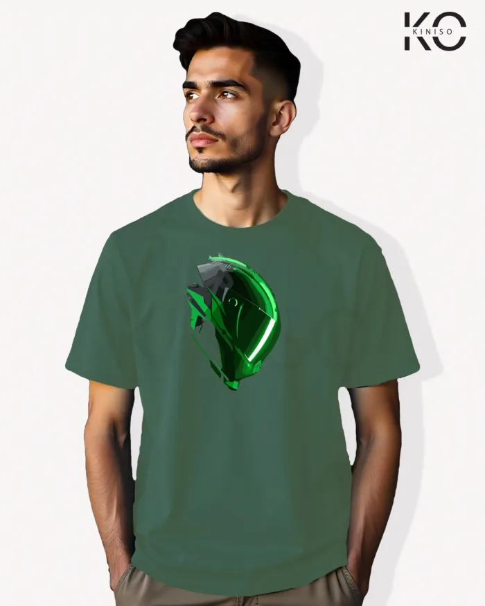 Green Helmet Designed Graphic Motorcycle tees for Men - Image 6