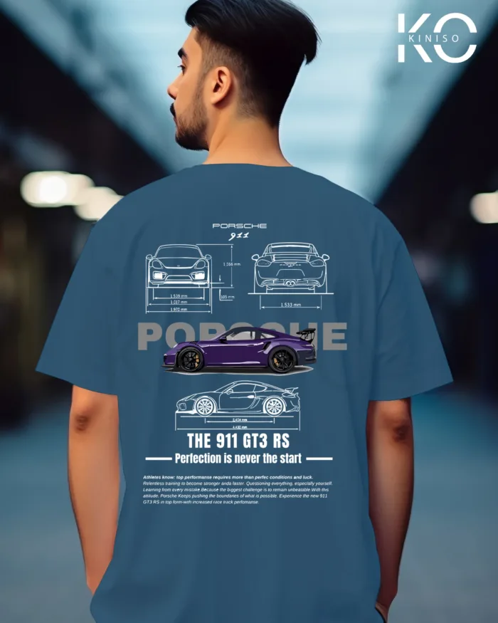 Graphic car t shirts for guys with Porsche 911 Blue Style Printed - Image 5