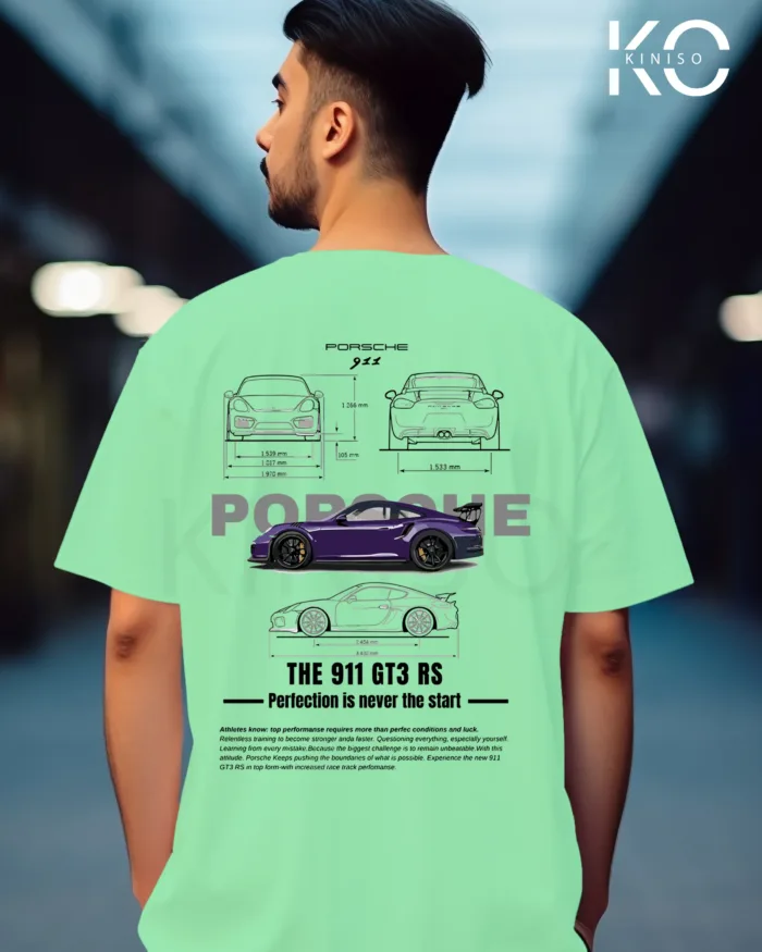 Graphic car t shirts for guys with Porsche 911 Blue Style Printed - Image 8