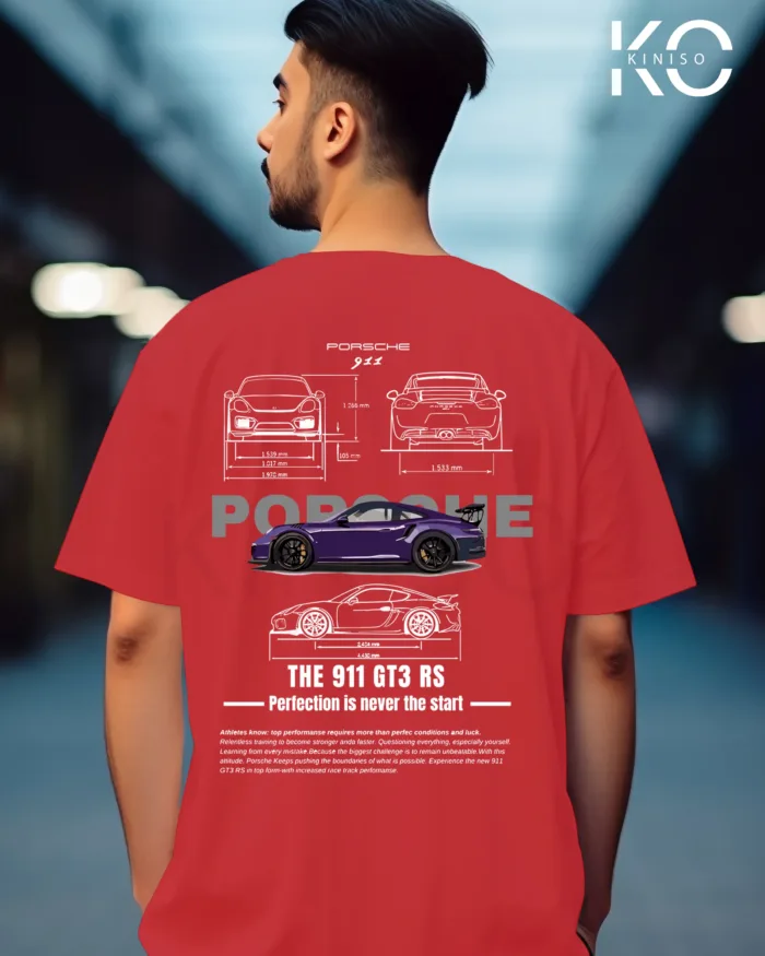 Graphic car t shirts for guys with Porsche 911 Blue Style Printed - Image 9