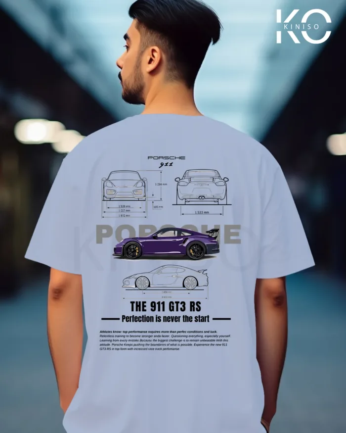 Graphic car t shirts for guys with Porsche 911 Blue Style Printed - Image 10