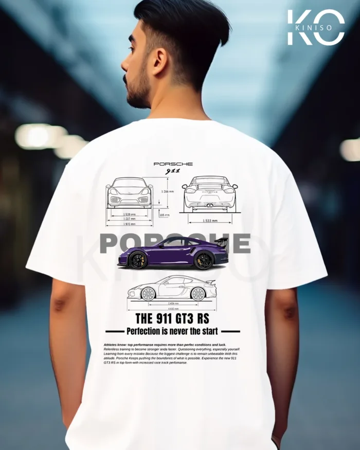 Graphic car t shirts for guys with Porsche 911 Blue Style Printed - Image 11