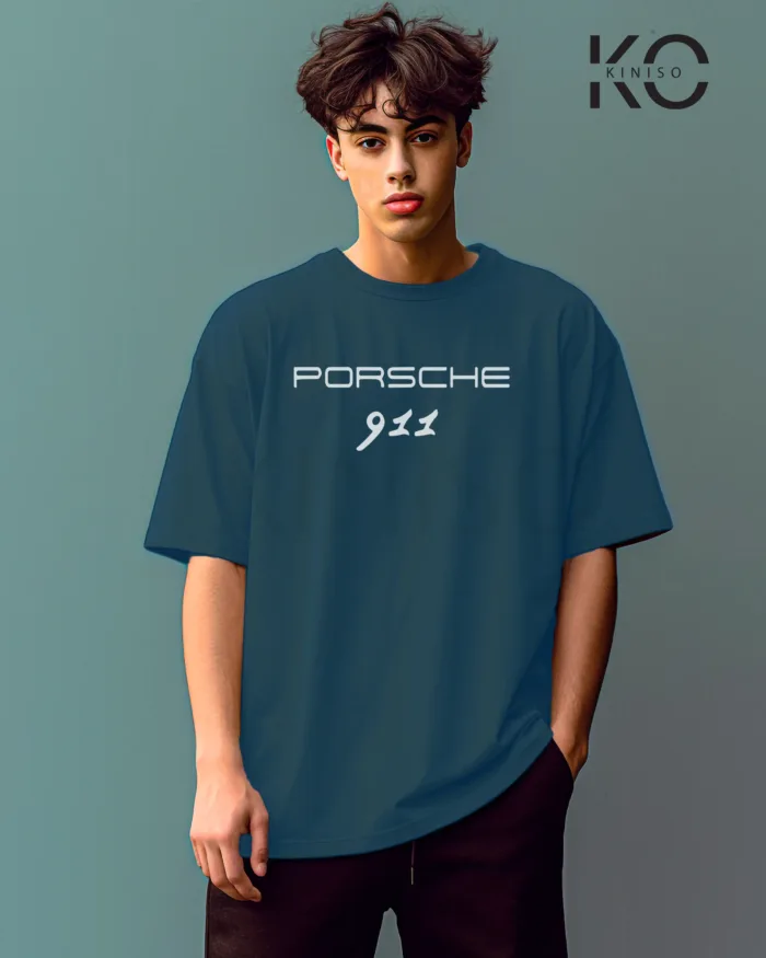 Graphic car t shirts for guys with Porsche 911 Blue Style Printed - Image 13