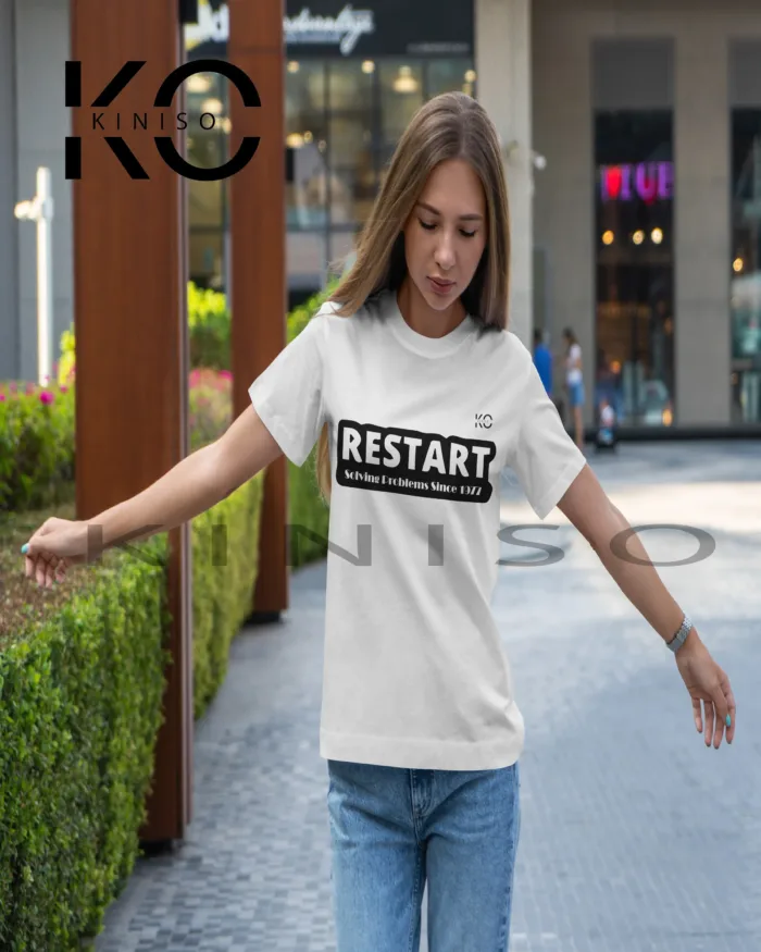 Engineer Tees - "Restart Solving the Problems Since 1977" - Geeky Women's Crew Neck Half Sleeve Tee Shirt in BD