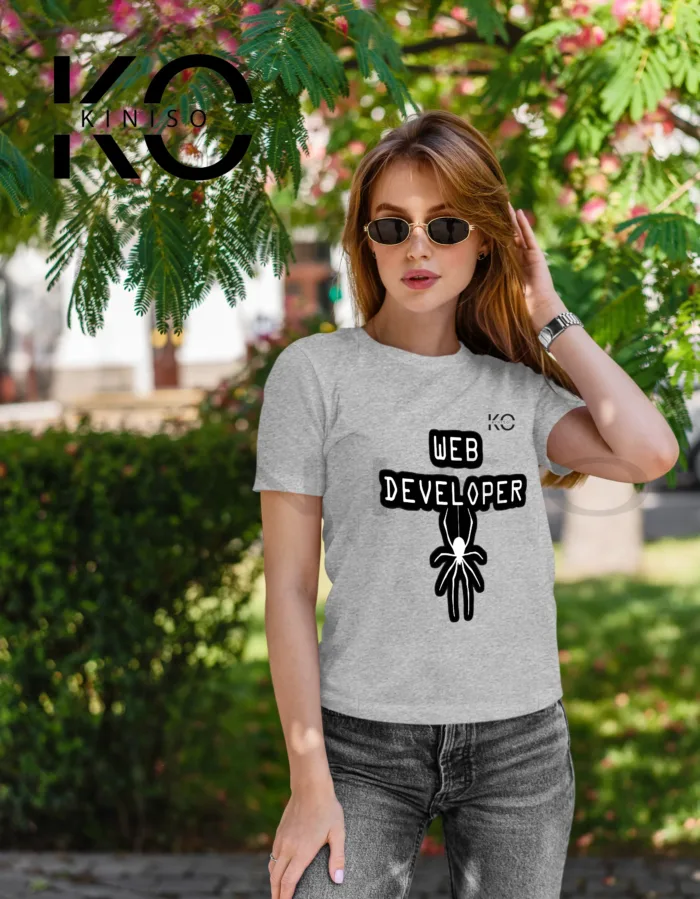 Engineer T-shirt - "Web Developer" - Geeky Women's Staff Neck Half Sleeve T-Shirt by Kiniso - Image 3