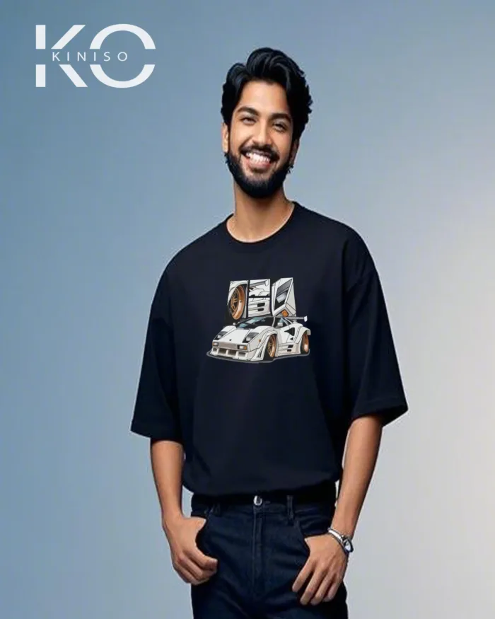 Car t shirt for males with White Ferrari Design Print