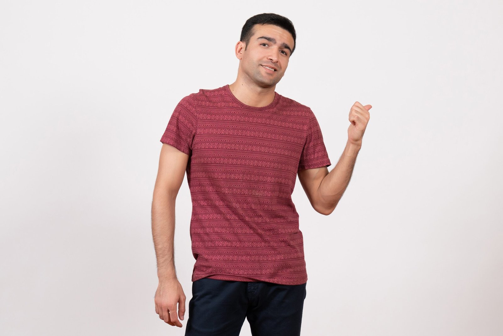 front view young male t shirt posing smiling white background min scaled