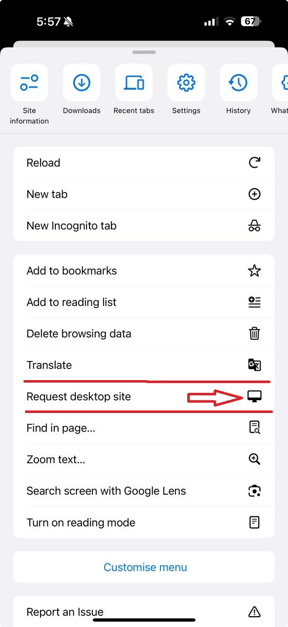 How to switch to Desktop Site